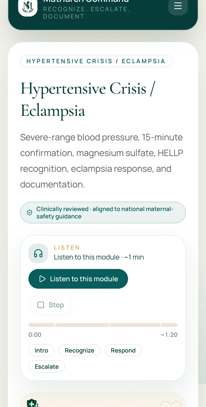 Hypertensive Crisis / Eclampsia module with listen-along audio